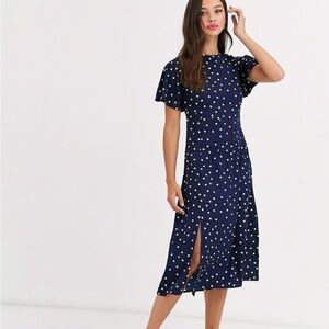 asos blue polka dot dress Lilliana Polka Dot Midi Dress